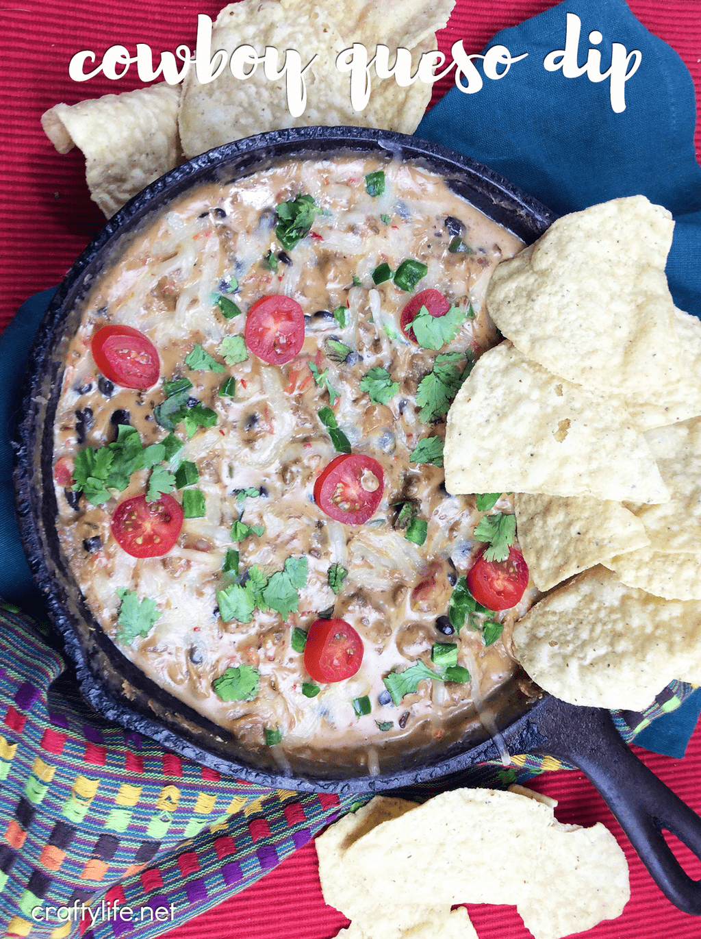 Cast Iron Cowboy Queso Dip - Full of flavor, just the right amount of spice and cheesy goodness.